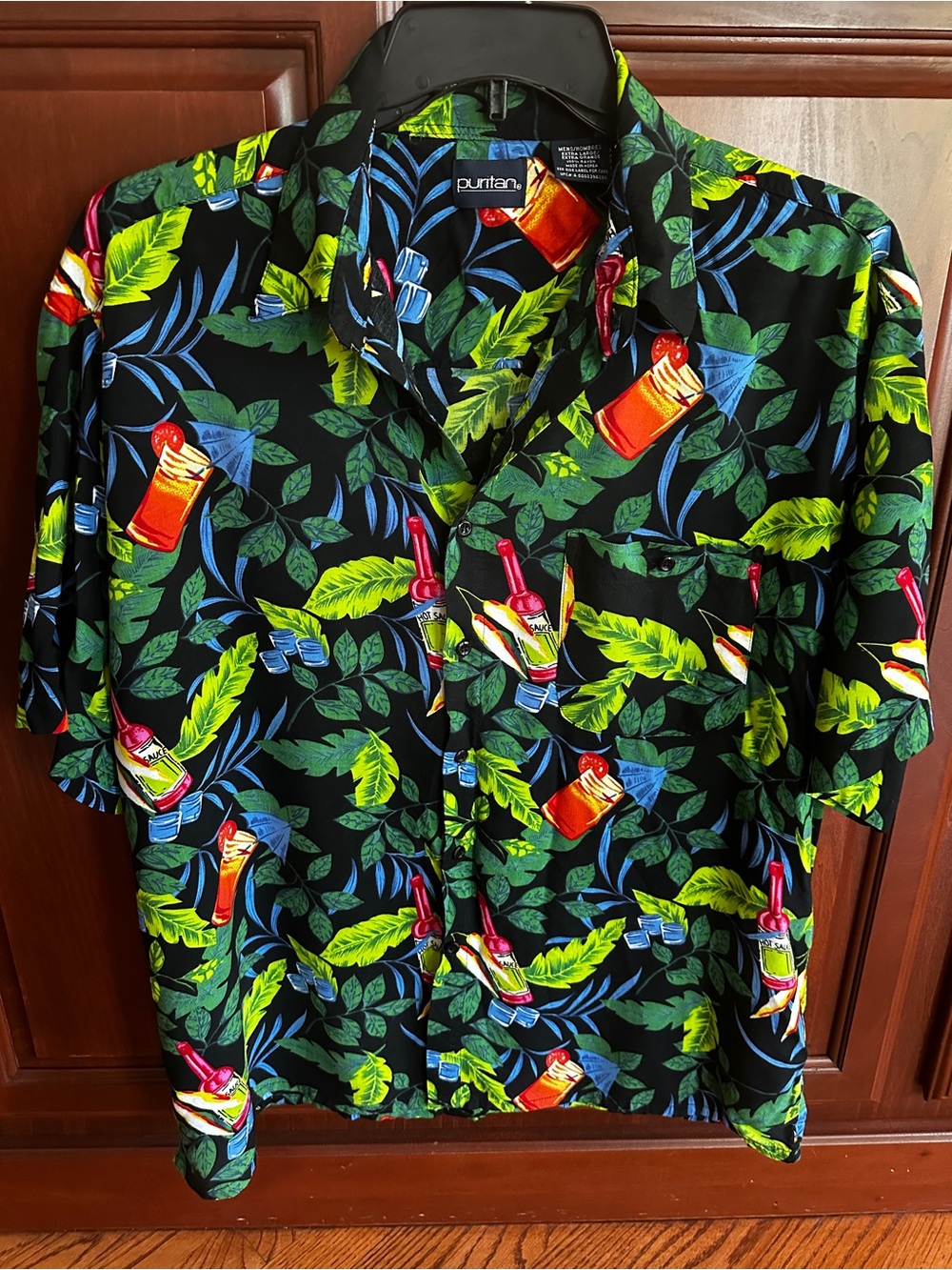 Puritan oversized XL Tropical Cocktail Print Button-Up Shirt